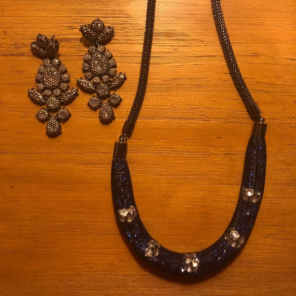 Colbalt Blue and Gunmetal Costume Jewelry Set